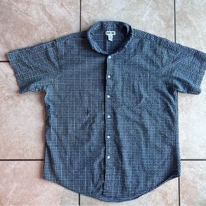 Vintage Cherokee Navy Checkered Button Down Shirt crinkle textured